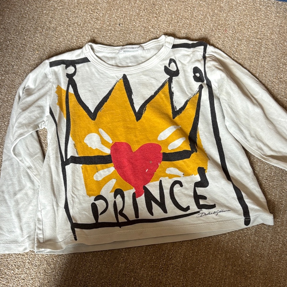 Dolce and Gabbana Prince Kids Long Sleeve Tee - White, Yellow, and Red size 18 m